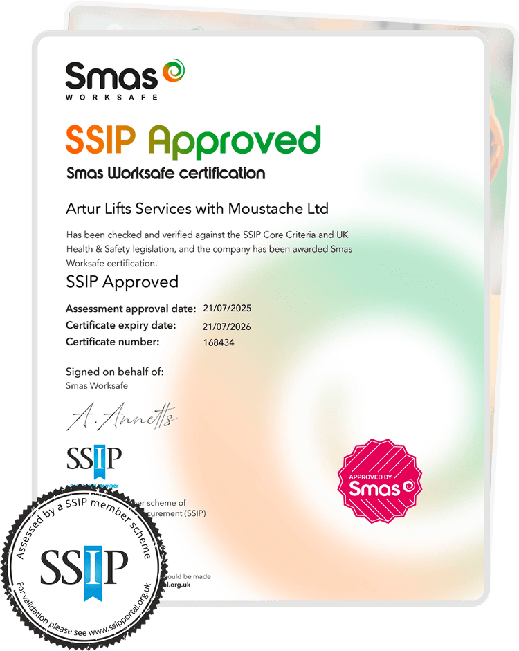 SSIP Certificate - Artur Lifts Services with Moustache Ltd